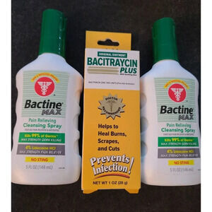 3x Bactine Max Pain Relieving Cleansing Spray & Bacitraycin Plus Heal Burns(K22)